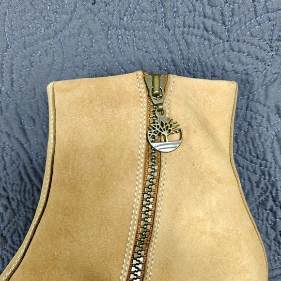 Timberland Wedge Boots Womens Tan Suede Zipper Pull On Women's Leather Boots 7M - Picture 6 of 12